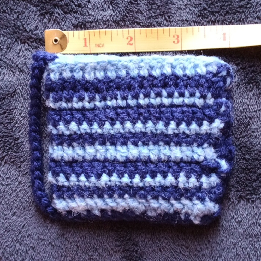 Hand Made Blue Crochet Soap Handbag with Dark And Light Blue Stripes - Unisex
